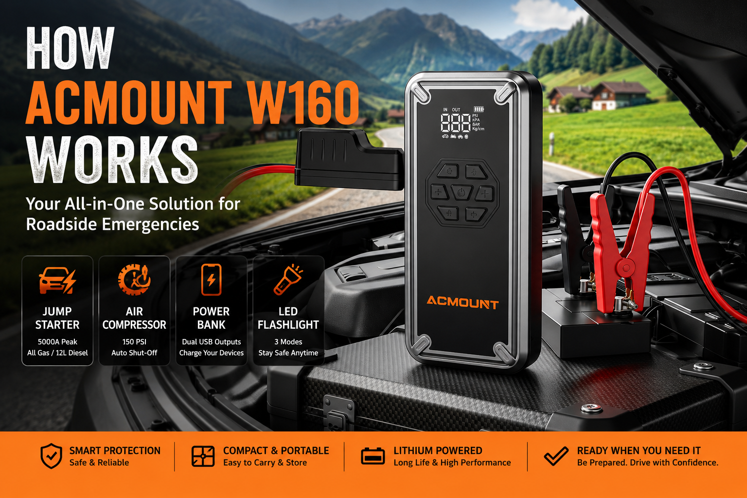How to Use the ACMOUNT W160 Jump Starter and Air Compressor