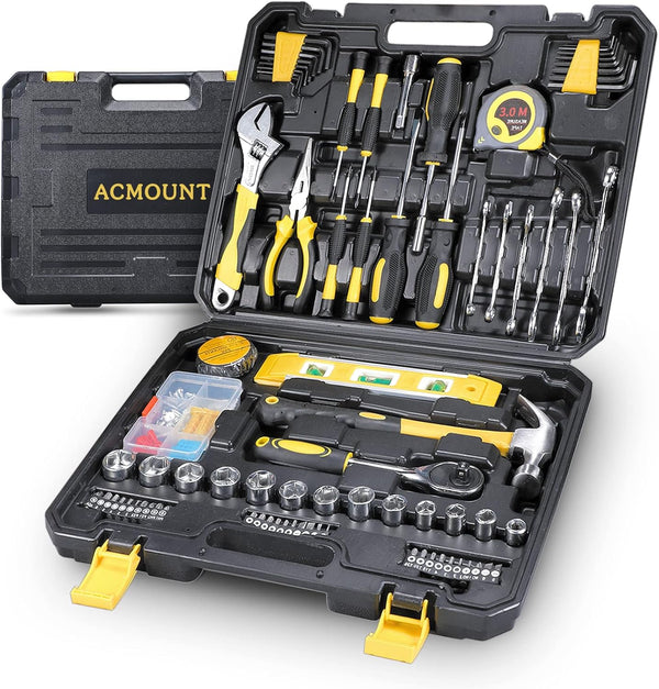 Acmount Tool Kit Set 140 Pcs, Home Portable General Repair Basic Hand DIY Tools for Men Women, Motorbike Car Vehicle Toolbox with Wrench Screwdriver Hex Key & Tool Box Case