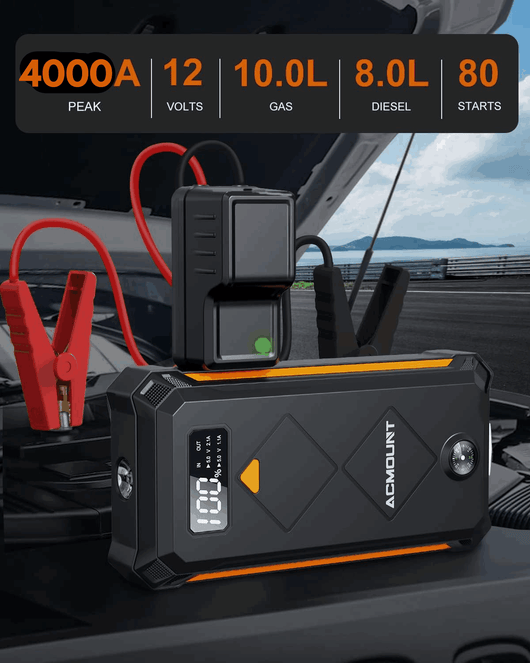 P110 4000A battery booster pack  jump starter and power bank led light 