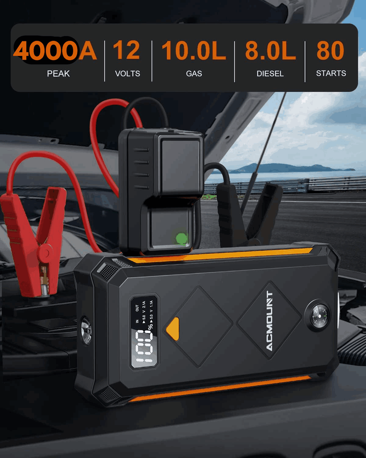 P110 4000A battery booster pack  jump starter and power bank led light 